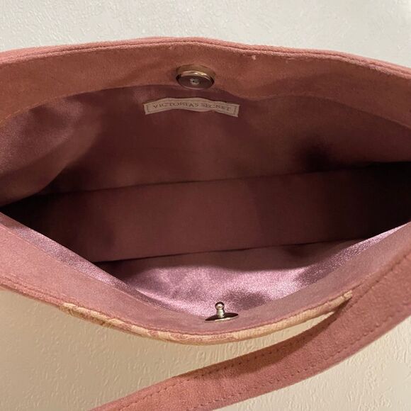 Victoria’s Secret Blush Pink Suede Lace Shoulder Bag Y2K Baguette Purse - Picture 7 of 8
